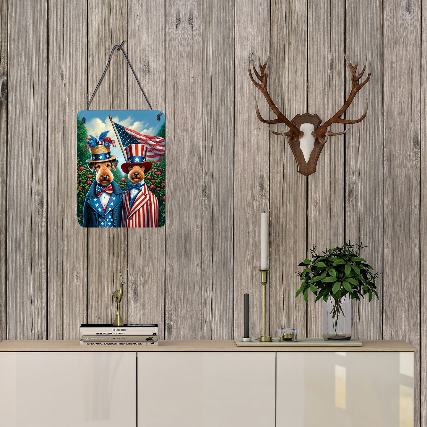 NEW All American Airedale Terrier Wall or Door Hanging Prints Aluminum Metal Sign Kitchen Wall Bar Bathroom Plaque Home Decor Front Door Plaque, 12x16, Multicolor