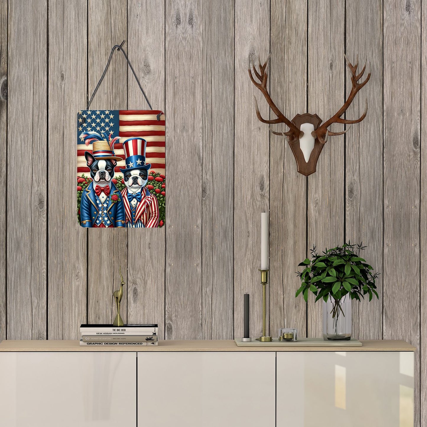 NEW All American Boston Terrier Wall or Door Hanging Prints Aluminum Metal Sign Kitchen Wall Bar Bathroom Plaque Home Decor Front Door Plaque, 12x16, Multicolor