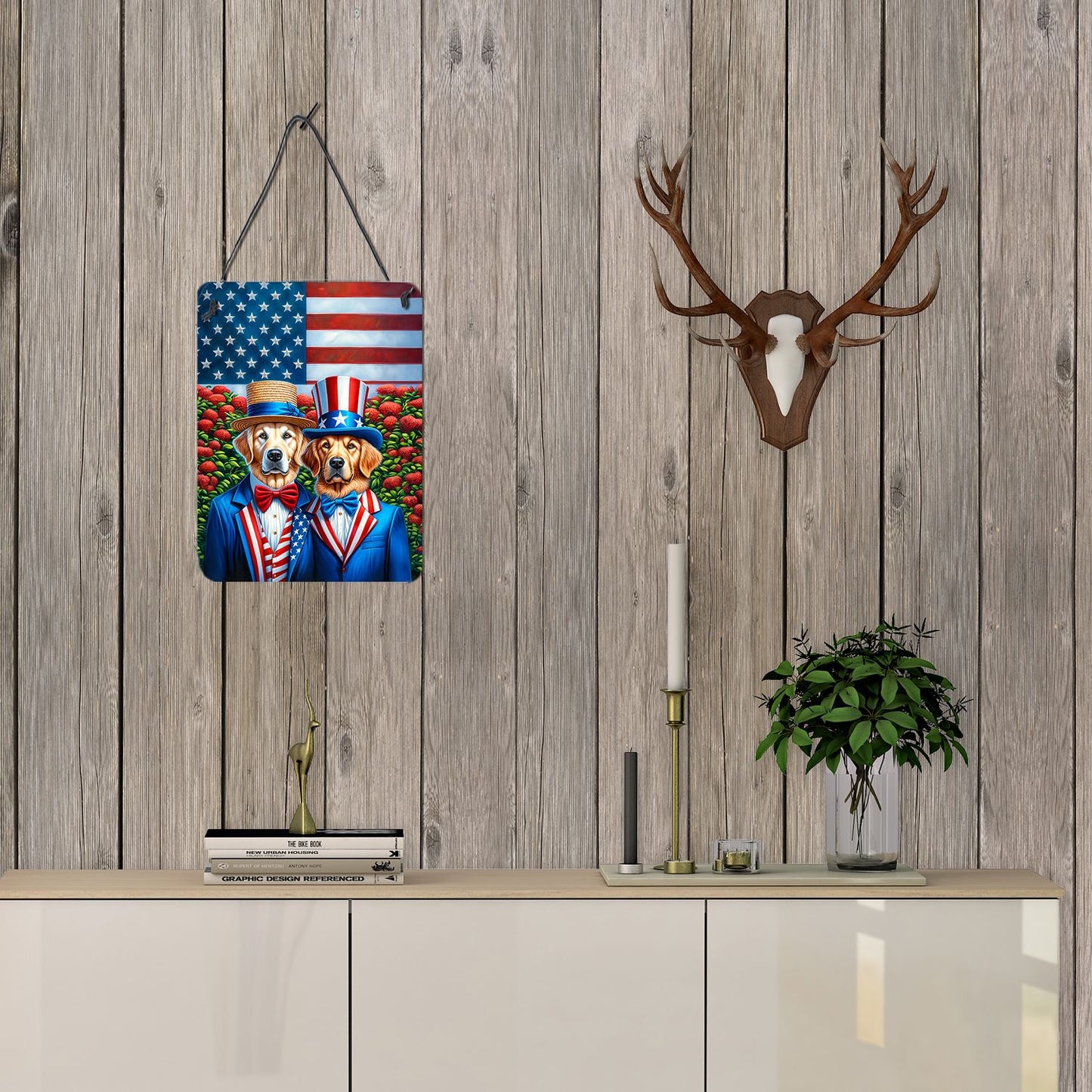 NEW All American Golden Retriever Wall or Door Hanging Prints Aluminum Metal Sign Kitchen Wall Bar Bathroom Plaque Home Decor Front Door Plaque, 12x16, Multicolor