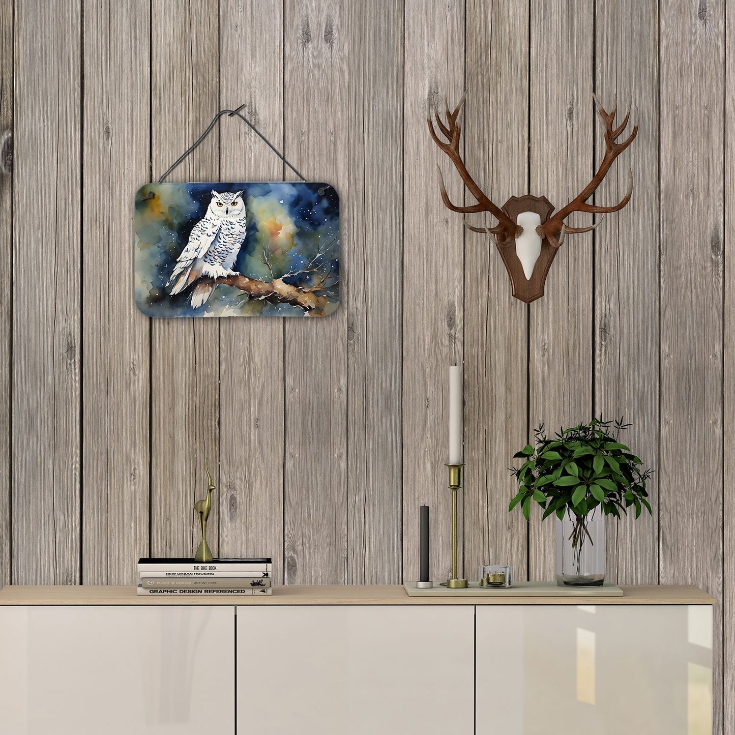 NEW Snowy Owl Wall or Door Hanging Prints Aluminum Metal Sign Kitchen Wall Bar Bathroom Plaque Home Decor, 8HX12W, Multicolor