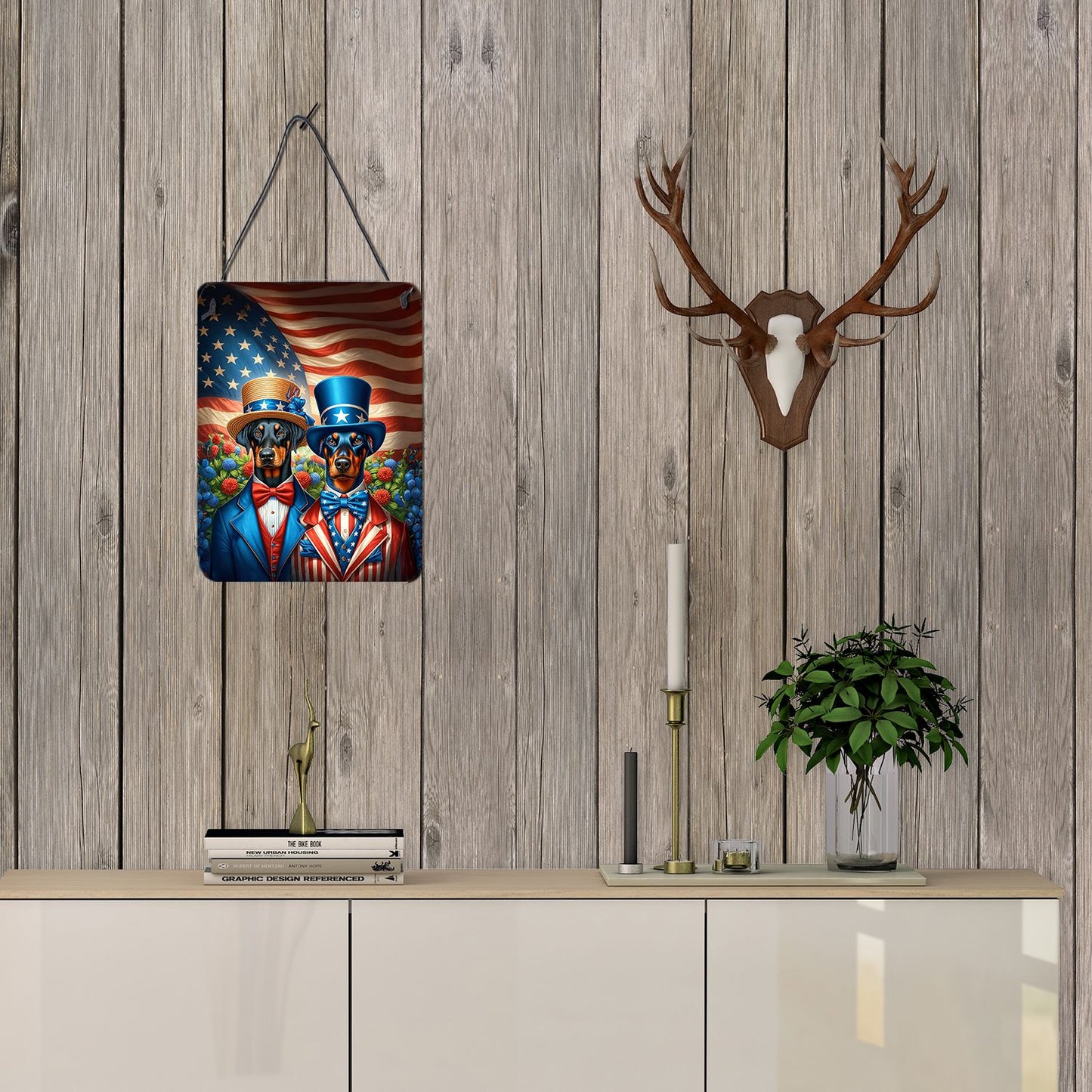 NEW All American Doberman Pinscher Wall or Door Hanging Prints Aluminum Metal Sign Kitchen Wall Bar Bathroom Plaque Home Decor Front Door Plaque, 12x16, Multicolor