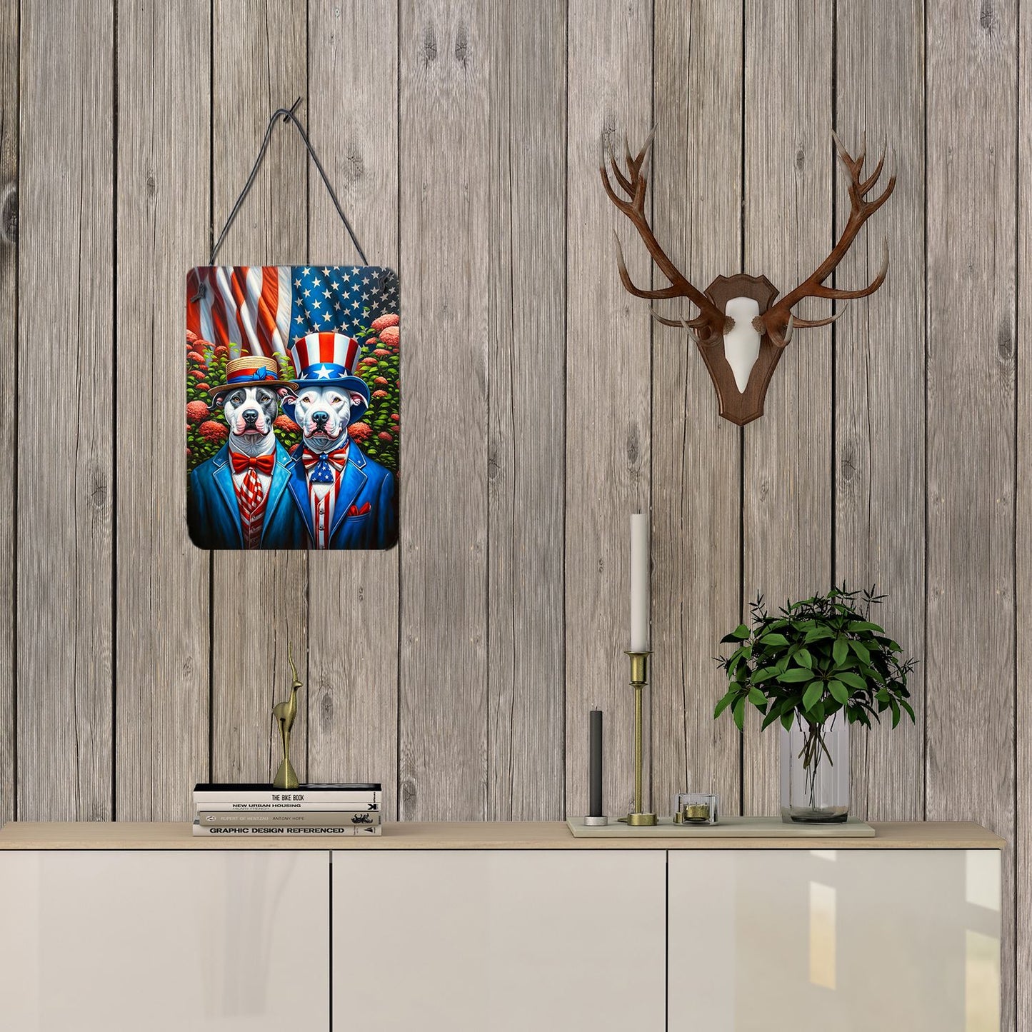 NEW All American Pit Bull Terrier Wall or Door Hanging Prints Aluminum Metal Sign Kitchen Wall Bar Bathroom Plaque Home Decor Front Door Plaque, 12x16, Multicolor