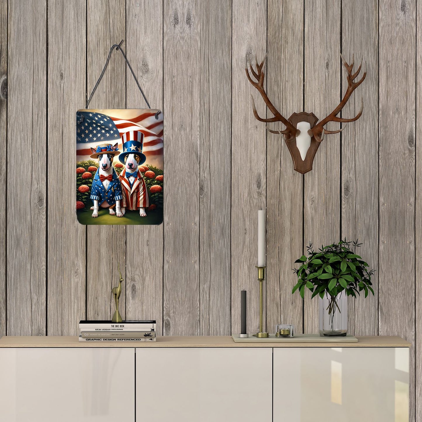 NEW All American Bull Terrier Wall or Door Hanging Prints Aluminum Metal Sign Kitchen Wall Bar Bathroom Plaque Home Decor Front Door Plaque, 12x16, Multicolor