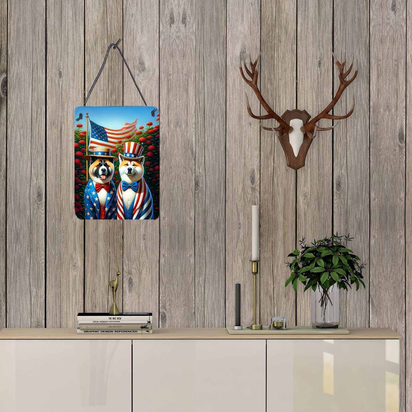 NEW All American Akita Wall or Door Hanging Prints Aluminum Metal Sign Kitchen Wall Bar Bathroom Plaque Home Decor Front Door Plaque, 12x16, Multicolor