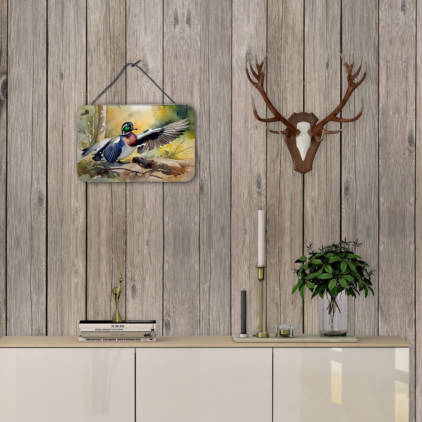 NEW Wood Duck Wall or Door Hanging Prints Aluminum Metal Sign Kitchen Wall Bar Bathroom Plaque Home Decor, 8HX12W, Multicolor