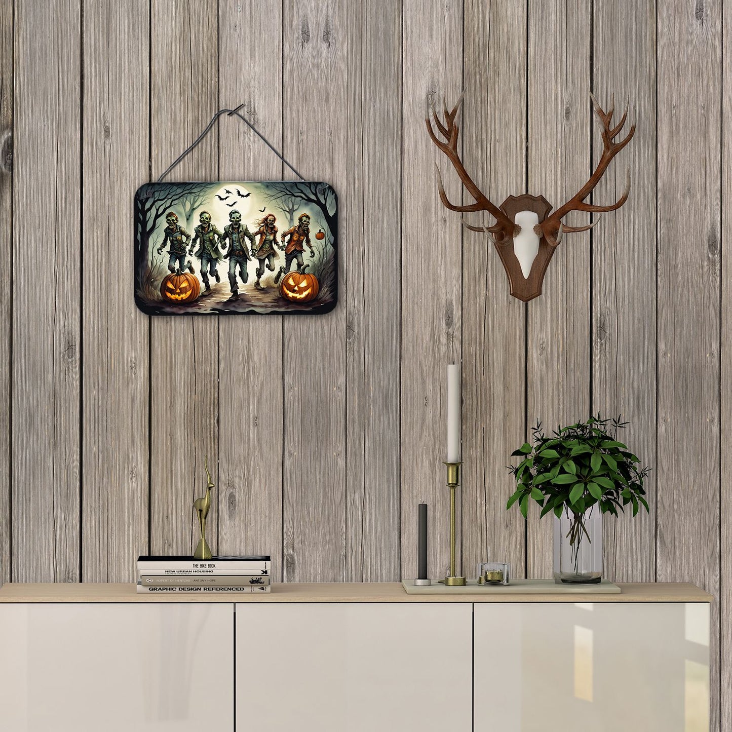 NEW Zombies Spooky Halloween Wall or Door Hanging Prints Aluminum Metal Sign Kitchen Wall Bar Bathroom Plaque Home Decor, 8HX12W, Multicolor