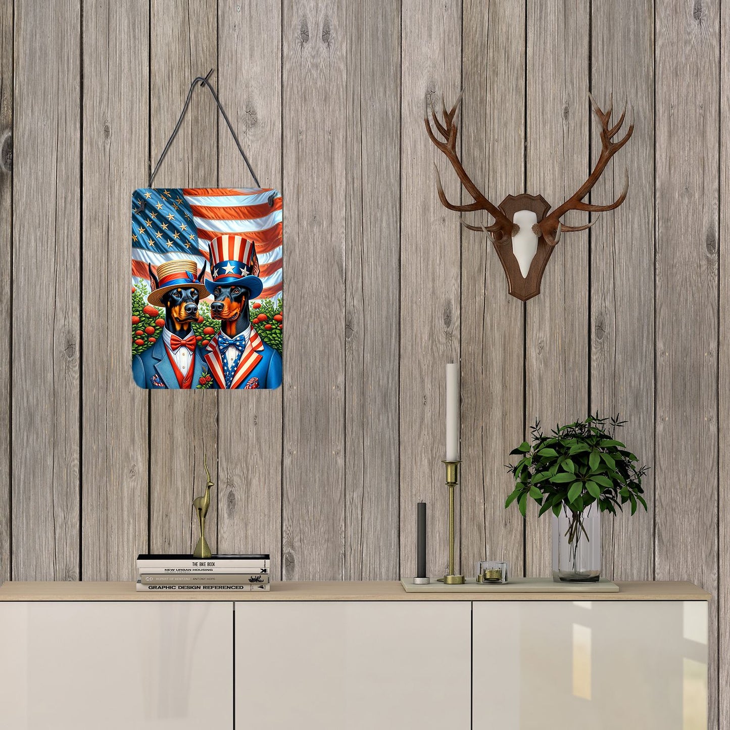 NEW All American Doberman Pinscher Wall or Door Hanging Prints Aluminum Metal Sign Kitchen Wall Bar Bathroom Plaque Home Decor Front Door Plaque, 12x16, Multicolor