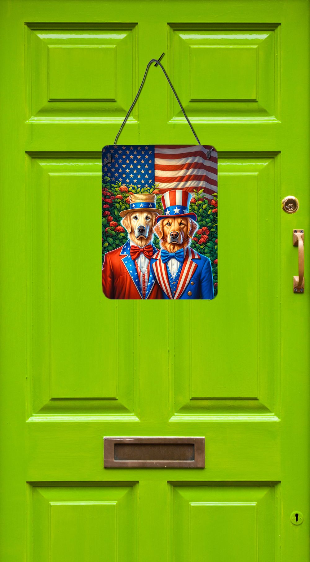 NEW All American Golden Retriever Wall or Door Hanging Prints Aluminum Metal Sign Kitchen Wall Bar Bathroom Plaque Home Decor Front Door Plaque, 12x16, Multicolor