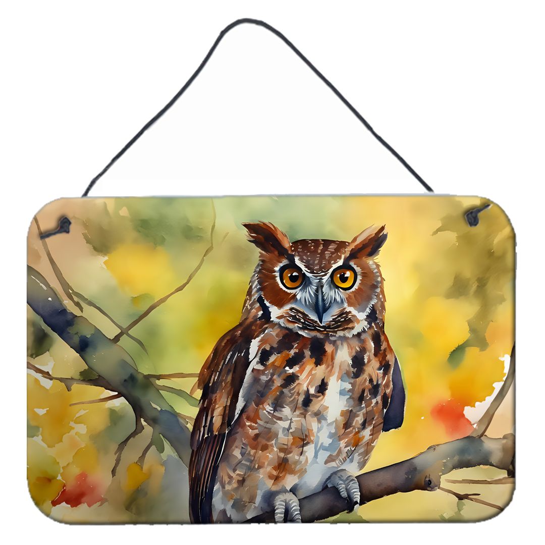 NEW Eastern Screech Owl Wall or Door Hanging Prints Aluminum Metal Sign Kitchen Wall Bar Bathroom Plaque Home Decor, 8HX12W, Multicolor