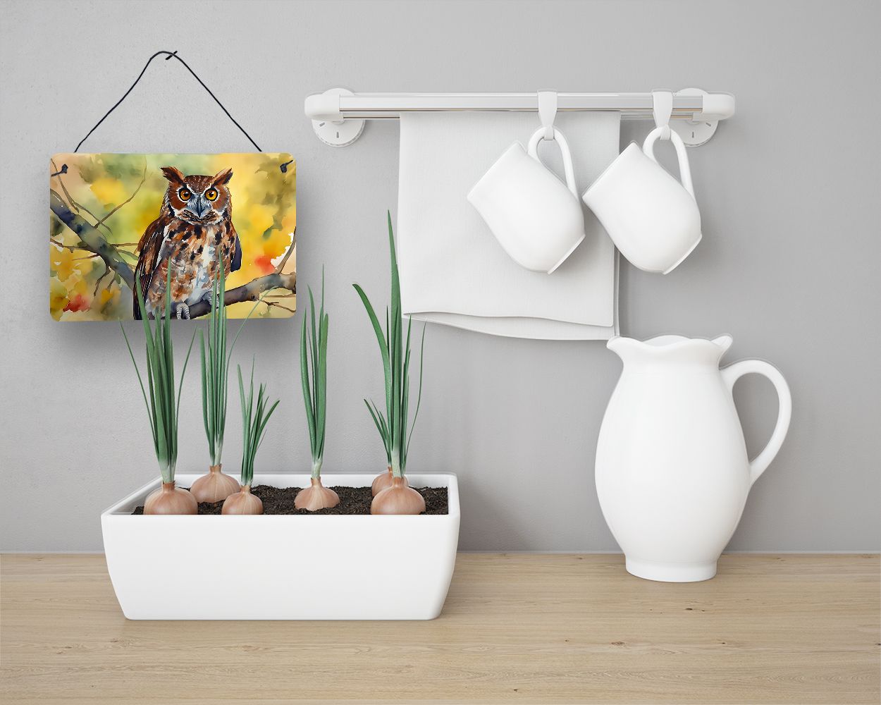 NEW Eastern Screech Owl Wall or Door Hanging Prints Aluminum Metal Sign Kitchen Wall Bar Bathroom Plaque Home Decor, 8HX12W, Multicolor