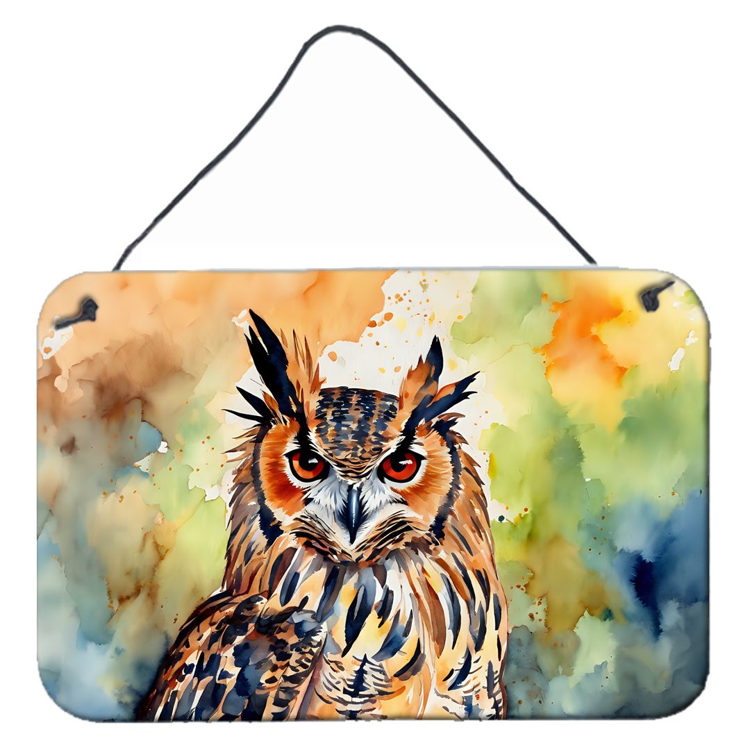 NEW Eurasian Eagle Owl Wall or Door Hanging Prints Aluminum Metal Sign Kitchen Wall Bar Bathroom Plaque Home Decor, 8HX12W, Multicolor