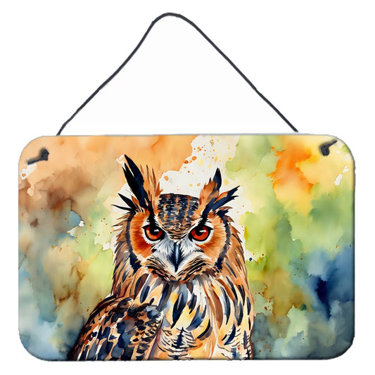 NEW Eurasian Eagle Owl Wall or Door Hanging Prints Aluminum Metal Sign Kitchen Wall Bar Bathroom Plaque Home Decor, 8HX12W, Multicolor
