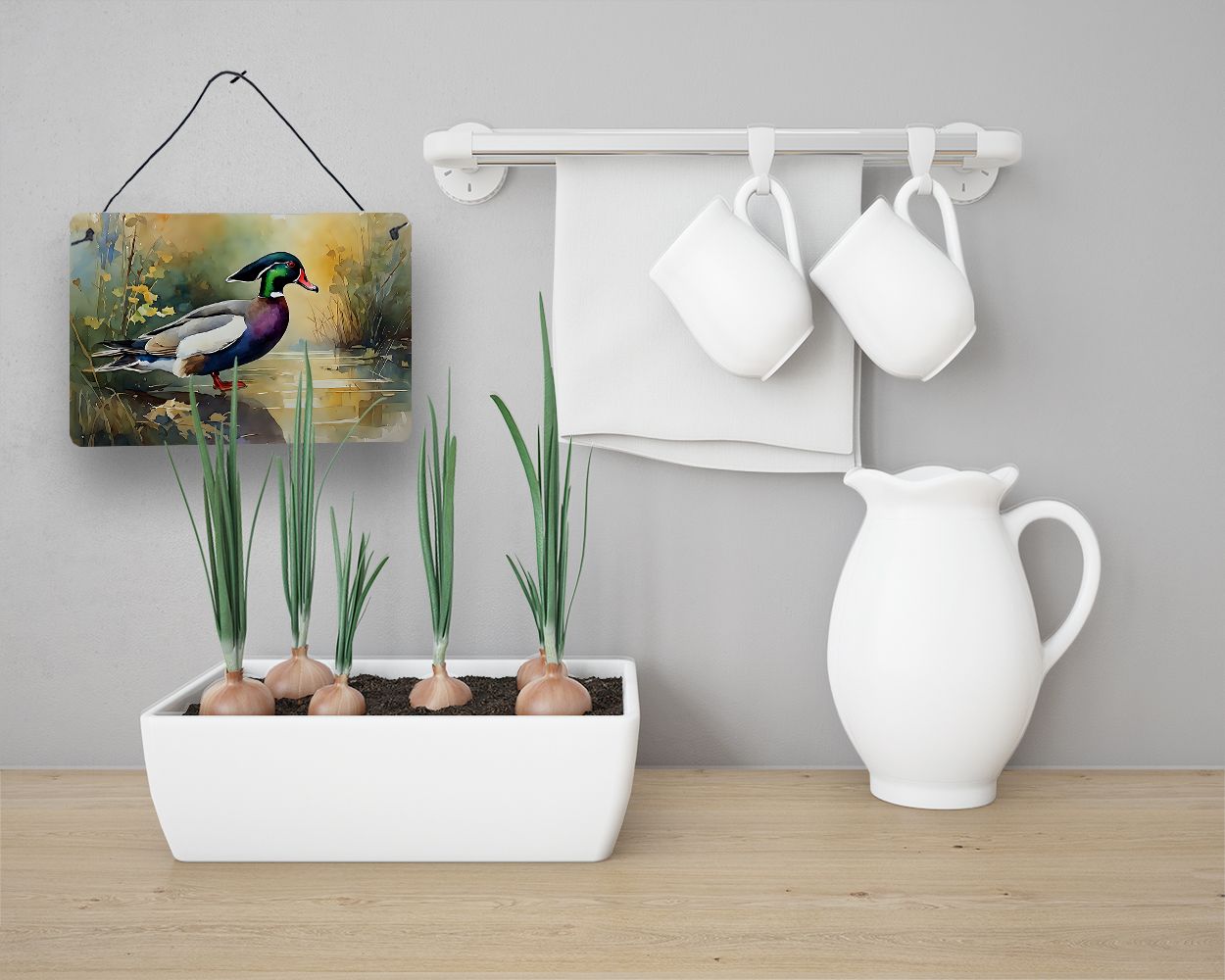 NEW Wood Duck Wall or Door Hanging Prints Aluminum Metal Sign Kitchen Wall Bar Bathroom Plaque Home Decor, 8HX12W, Multicolor