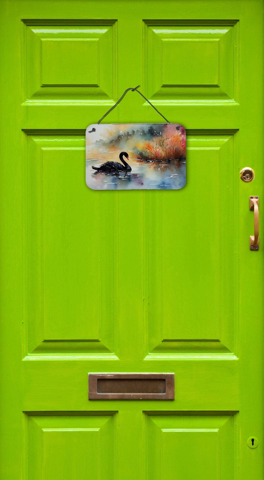 NEW Black Swan Wall or Door Hanging Prints Aluminum Metal Sign Kitchen Wall Bar Bathroom Plaque Home Decor, 8HX12W, Multicolor