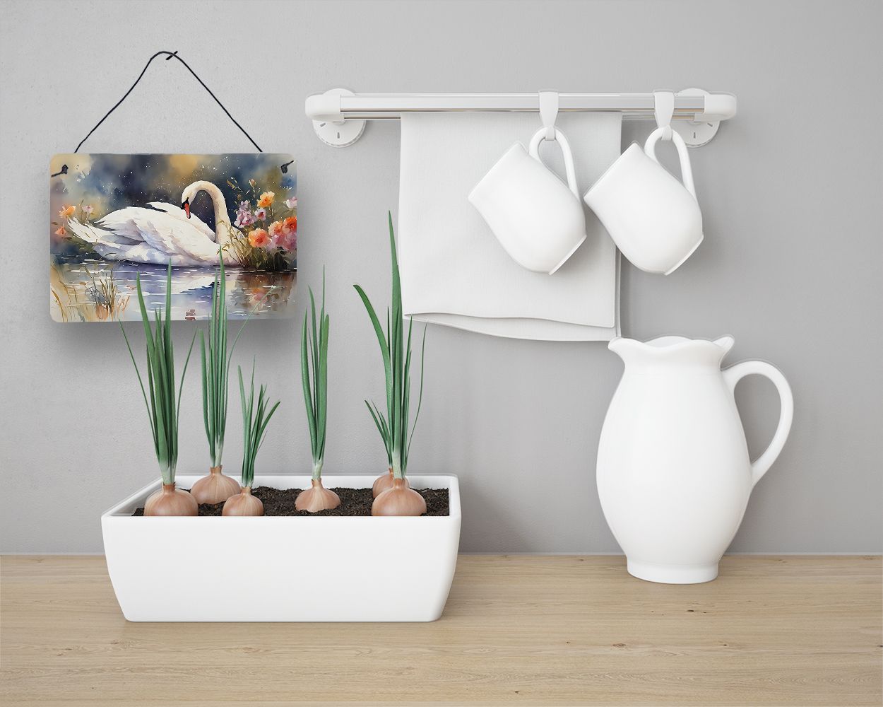 NEW Swan Wall or Door Hanging Prints Aluminum Metal Sign Kitchen Wall Bar Bathroom Plaque Home Decor, 8HX12W, Multicolor