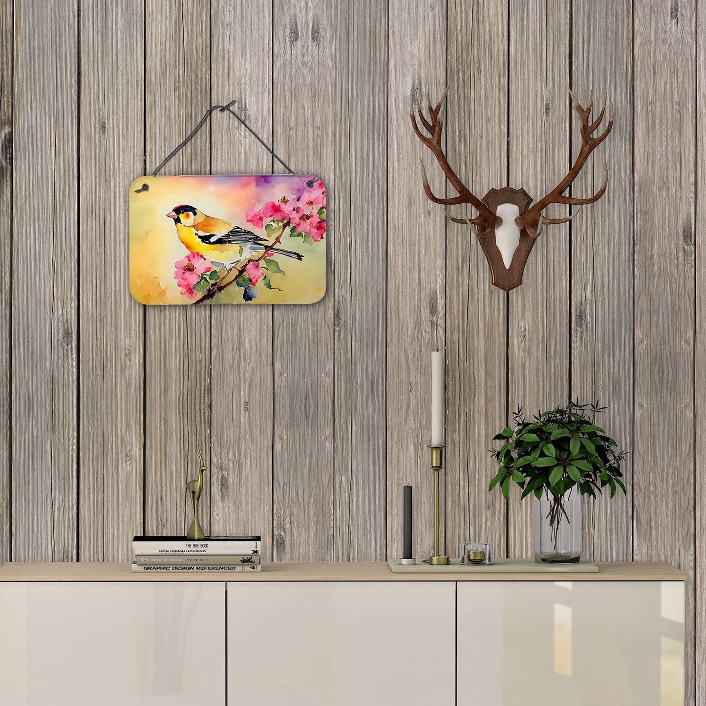 NEW Goldfinch Wall or Door Hanging Prints Aluminum Metal Sign Kitchen Wall Bar Bathroom Plaque Home Decor, 8HX12W, Multicolor
