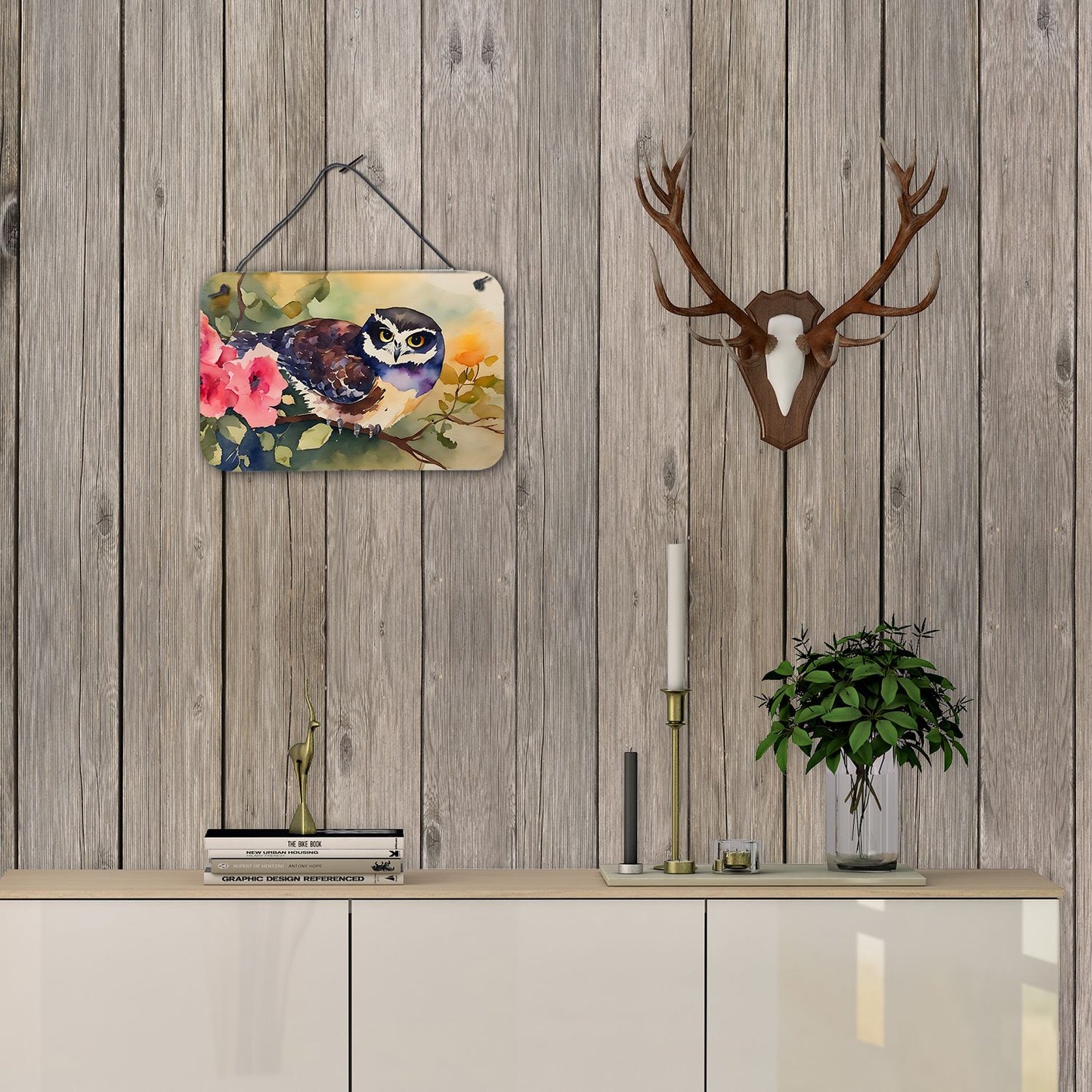 NEW Spectacled Owl Wall or Door Hanging Prints Aluminum Metal Sign Kitchen Wall Bar Bathroom Plaque Home Decor, 8HX12W, Multicolor