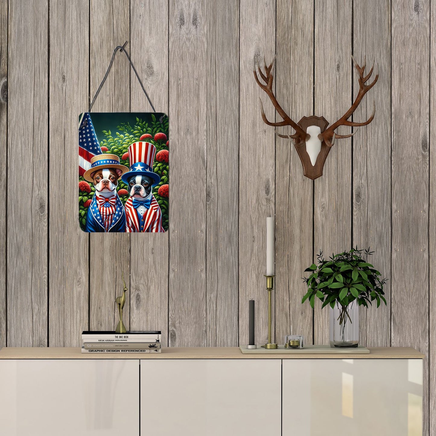 NEW All American Boston Terrier Wall or Door Hanging Prints Aluminum Metal Sign Kitchen Wall Bar Bathroom Plaque Home Decor Front Door Plaque, 12x16, Multicolor