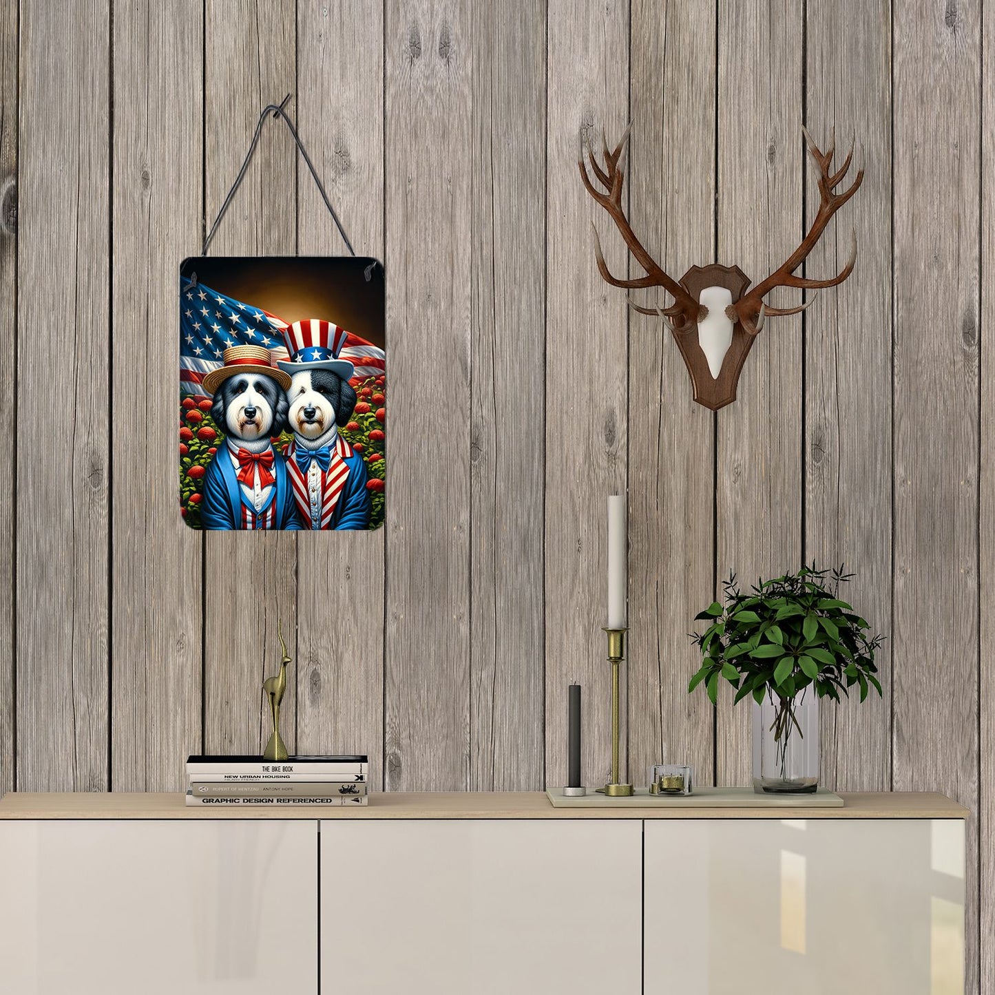 NEW All American Old English Sheepdog Wall or Door Hanging Prints Aluminum Metal Sign Kitchen Wall Bar Bathroom Plaque Home Decor Front Door Plaque, 12x16, Multicolor