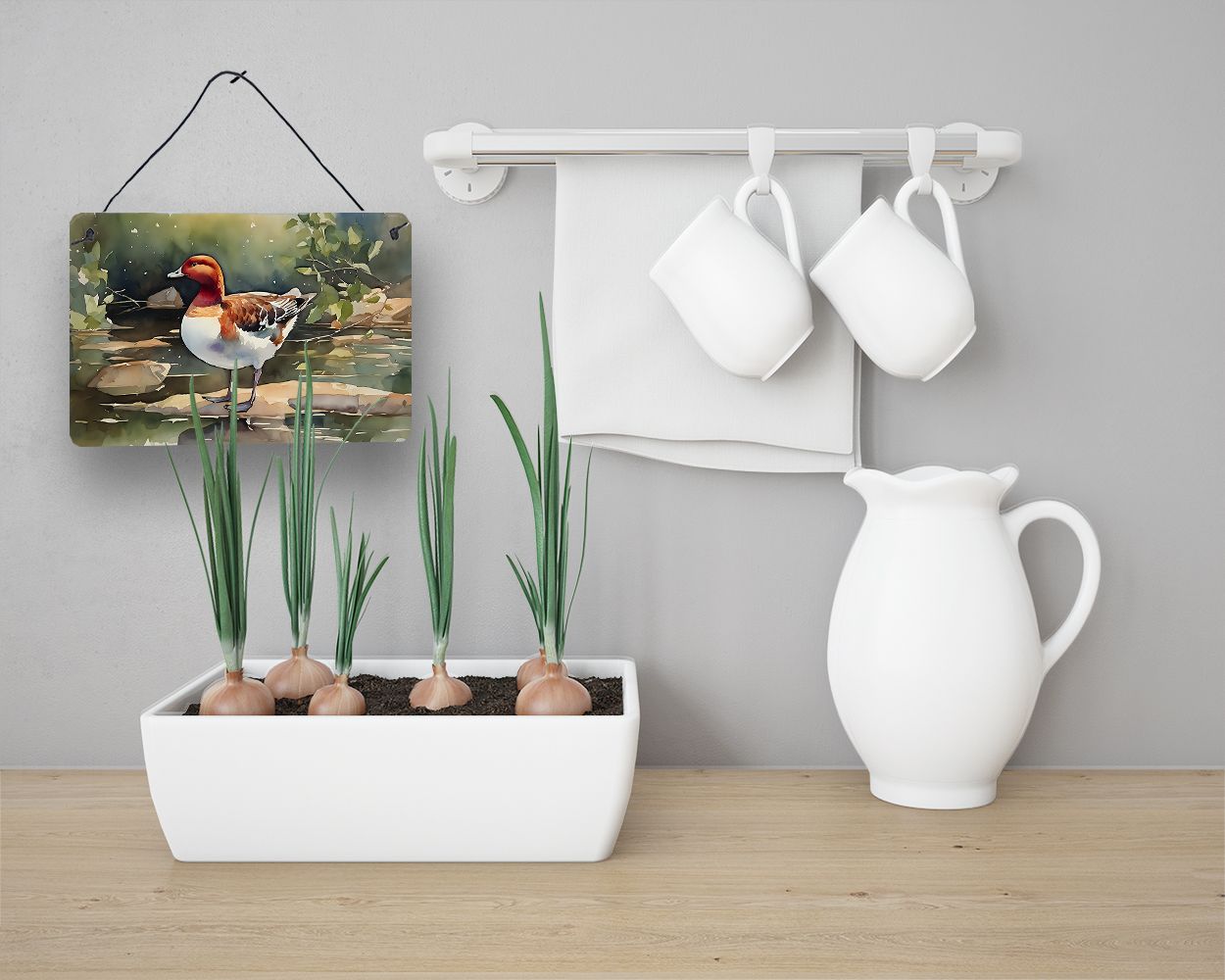 NEW Redhead Duck Wall or Door Hanging Prints Aluminum Metal Sign Kitchen Wall Bar Bathroom Plaque Home Decor, 8HX12W, Multicolor