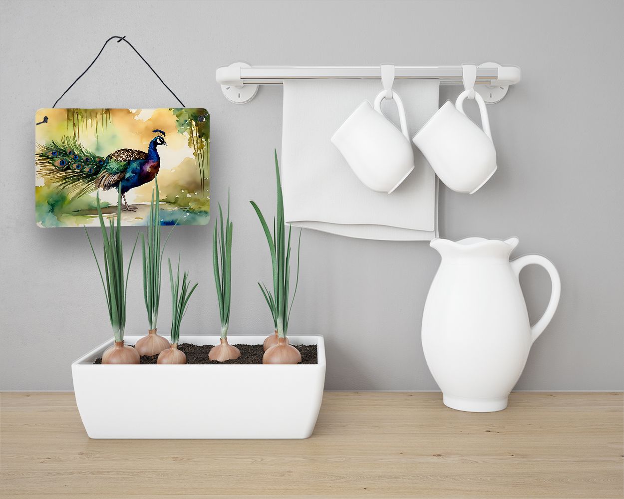 NEW Peacock Wall or Door Hanging Prints Aluminum Metal Sign Kitchen Wall Bar Bathroom Plaque Home Decor, 8HX12W, Multicolor