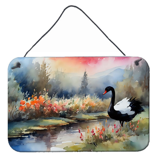 NEW Black Swan Wall or Door Hanging Prints Aluminum Metal Sign Kitchen Wall Bar Bathroom Plaque Home Decor, 8HX12W, Multicolor