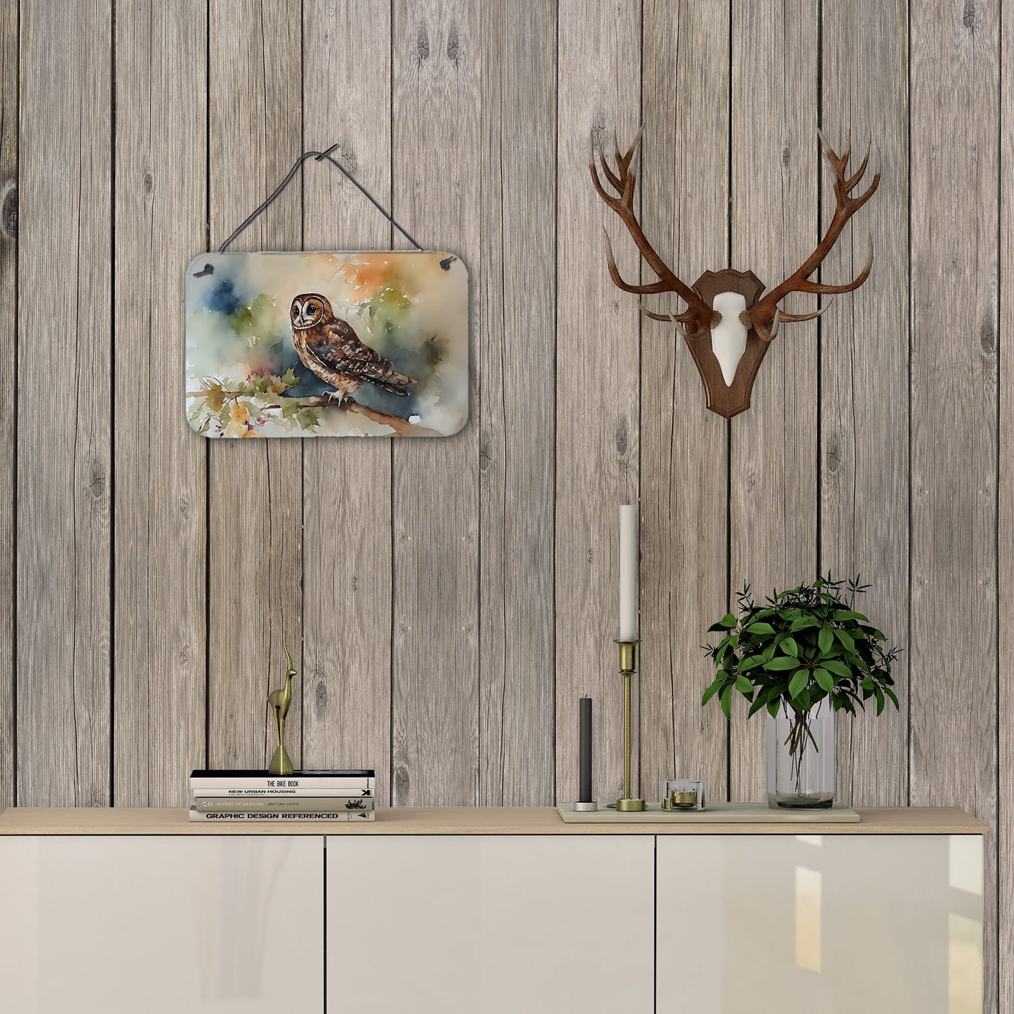 NEW Tawny Owl Wall or Door Hanging Prints Aluminum Metal Sign Kitchen Wall Bar Bathroom Plaque Home Decor, 8HX12W, Multicolor
