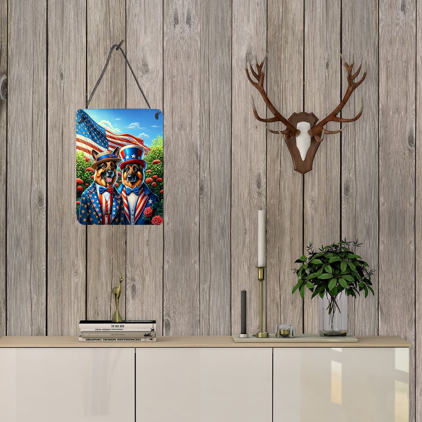 NEW All American German Shepherd Wall or Door Hanging Prints Aluminum Metal Sign Kitchen Wall Bar Bathroom Plaque Home Decor Front Door Plaque, 12x16, Multicolor