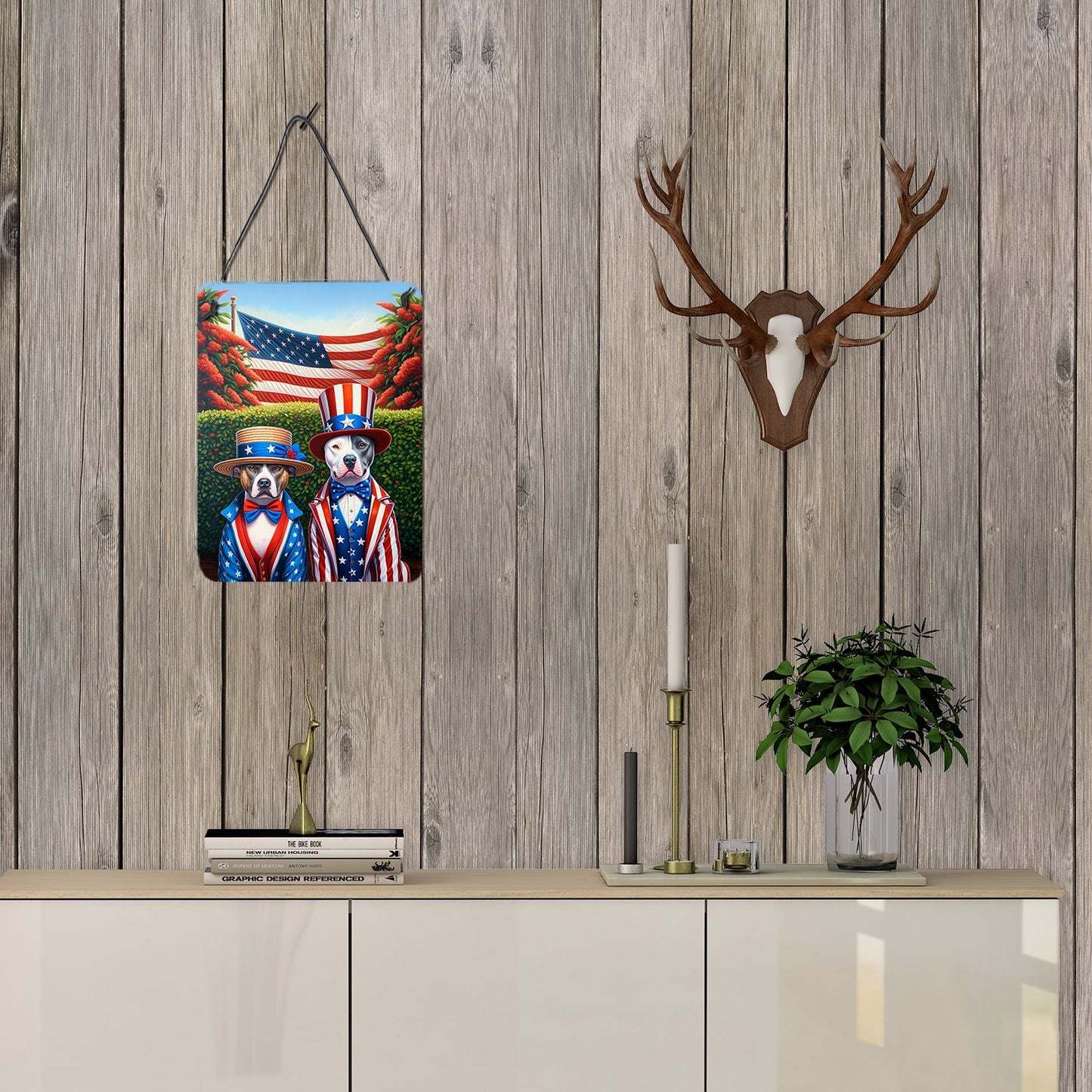 NEW All American Pit Bull Terrier Wall or Door Hanging Prints Aluminum Metal Sign Kitchen Wall Bar Bathroom Plaque Home Decor Front Door Plaque, 12x16, Multicolor