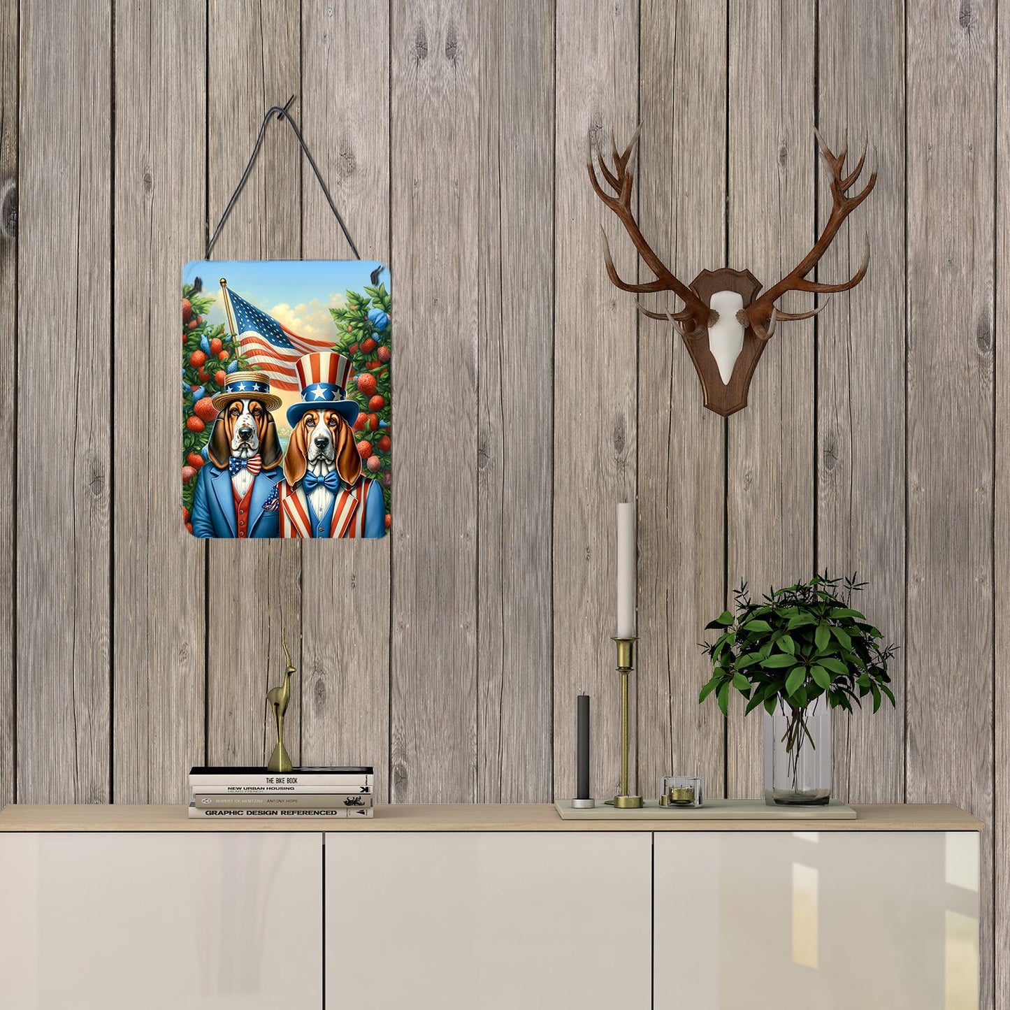 NEW All American Basset Hound Wall or Door Hanging Prints Aluminum Metal Sign Kitchen Wall Bar Bathroom Plaque Home Decor Front Door Plaque, 12x16, Multicolor