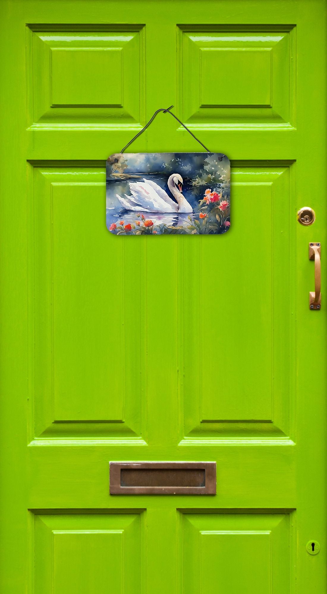 NEW Swan Wall or Door Hanging Prints Aluminum Metal Sign Kitchen Wall Bar Bathroom Plaque Home Decor, 8HX12W, Multicolor