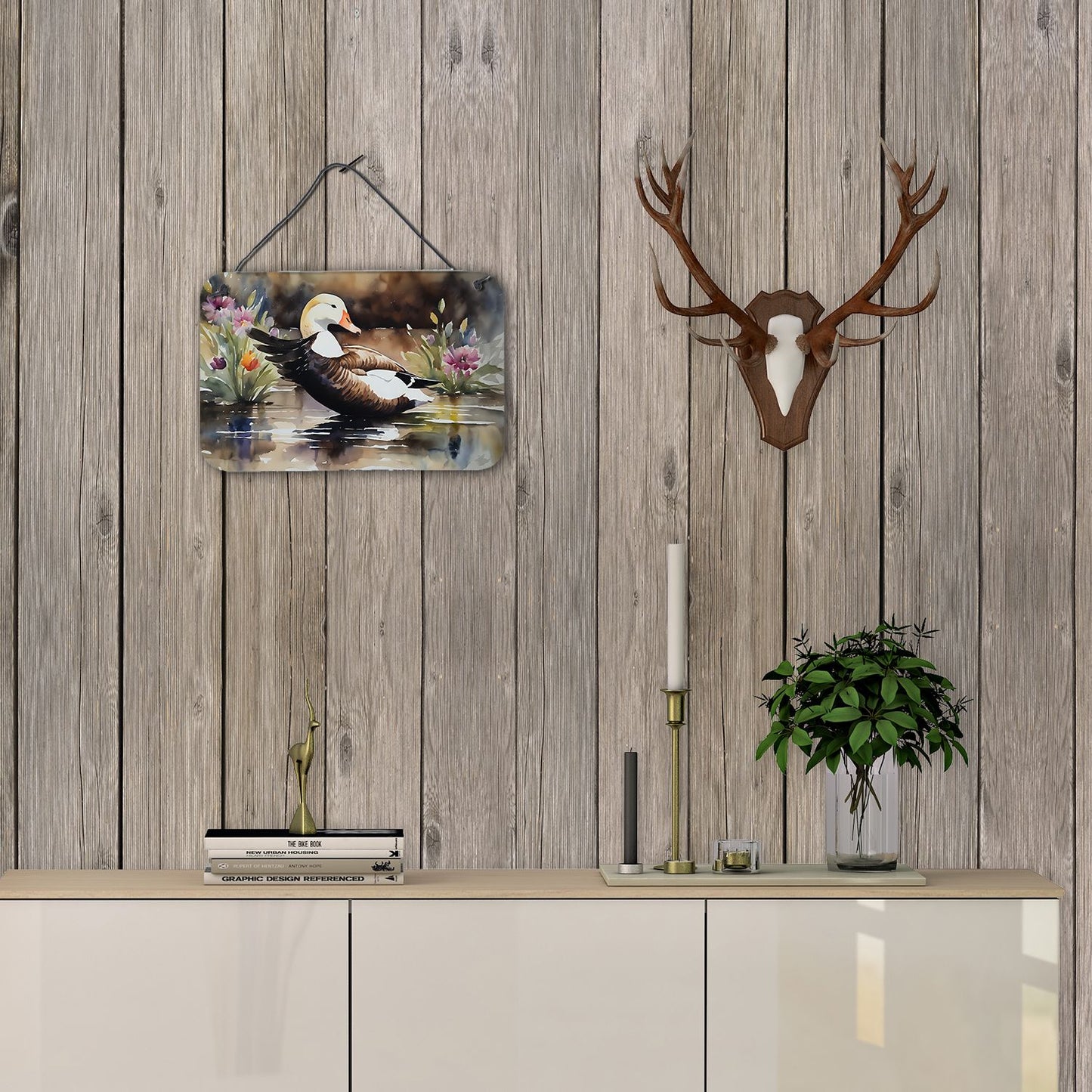 NEW Common Eider Duck Wall or Door Hanging Prints Aluminum Metal Sign Kitchen Wall Bar Bathroom Plaque Home Decor, 8HX12W, Multicolor