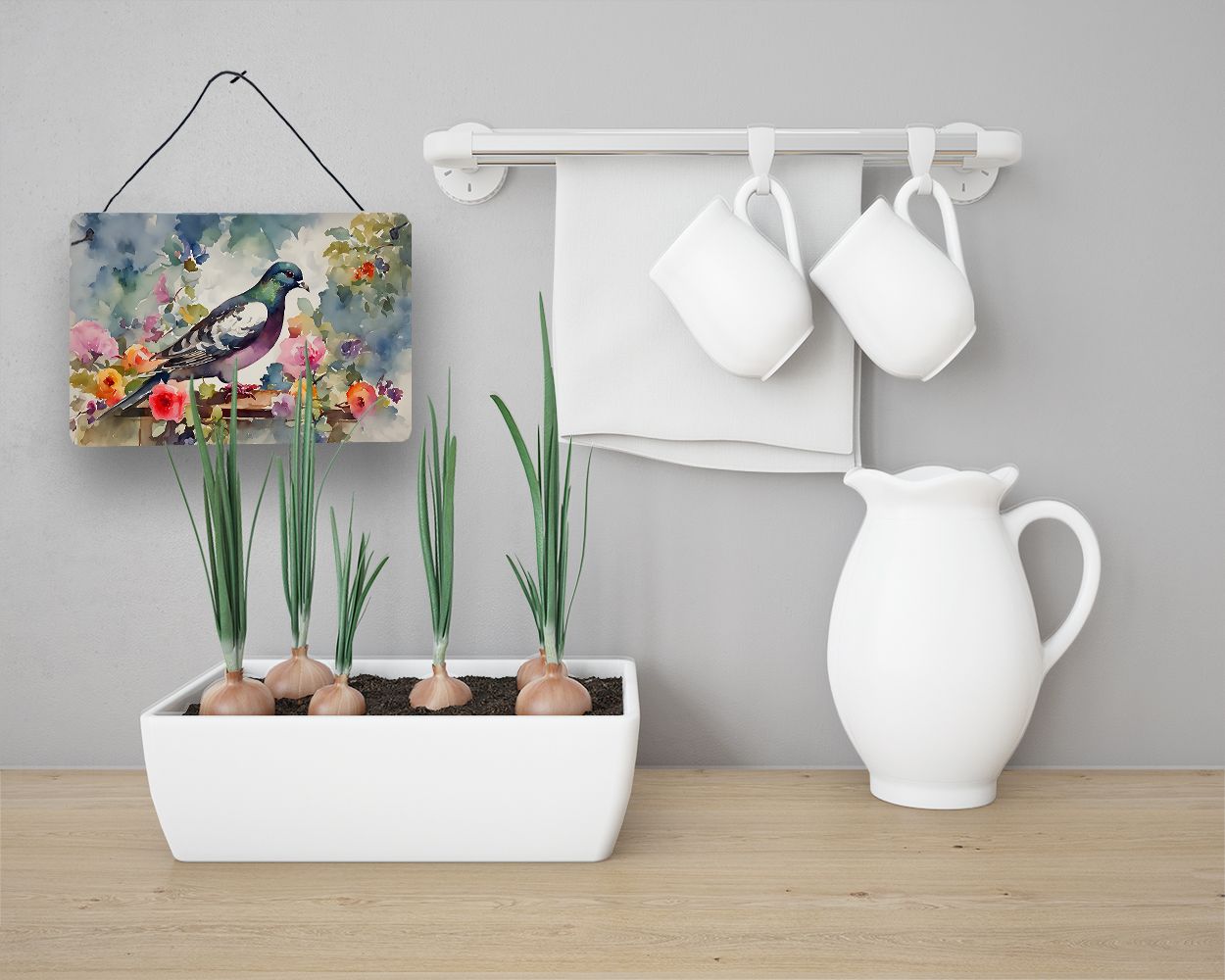 NEW Pigeon Wall or Door Hanging Prints Aluminum Metal Sign Kitchen Wall Bar Bathroom Plaque Home Decor, 8HX12W, Multicolor
