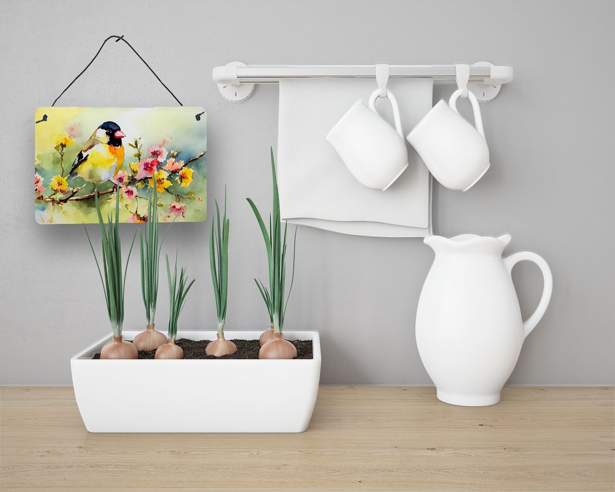 NEW Goldfinch Wall or Door Hanging Prints Aluminum Metal Sign Kitchen Wall Bar Bathroom Plaque Home Decor, 8HX12W, Multicolor