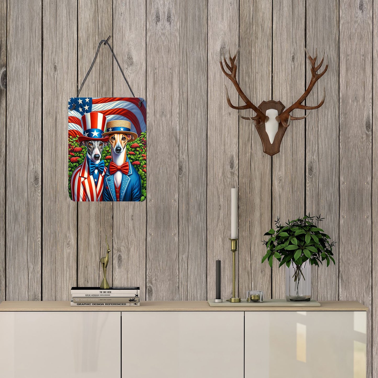 NEW All American Greyhound Wall or Door Hanging Prints Aluminum Metal Sign Kitchen Wall Bar Bathroom Plaque Home Decor Front Door Plaque, 12x16, Multicolor