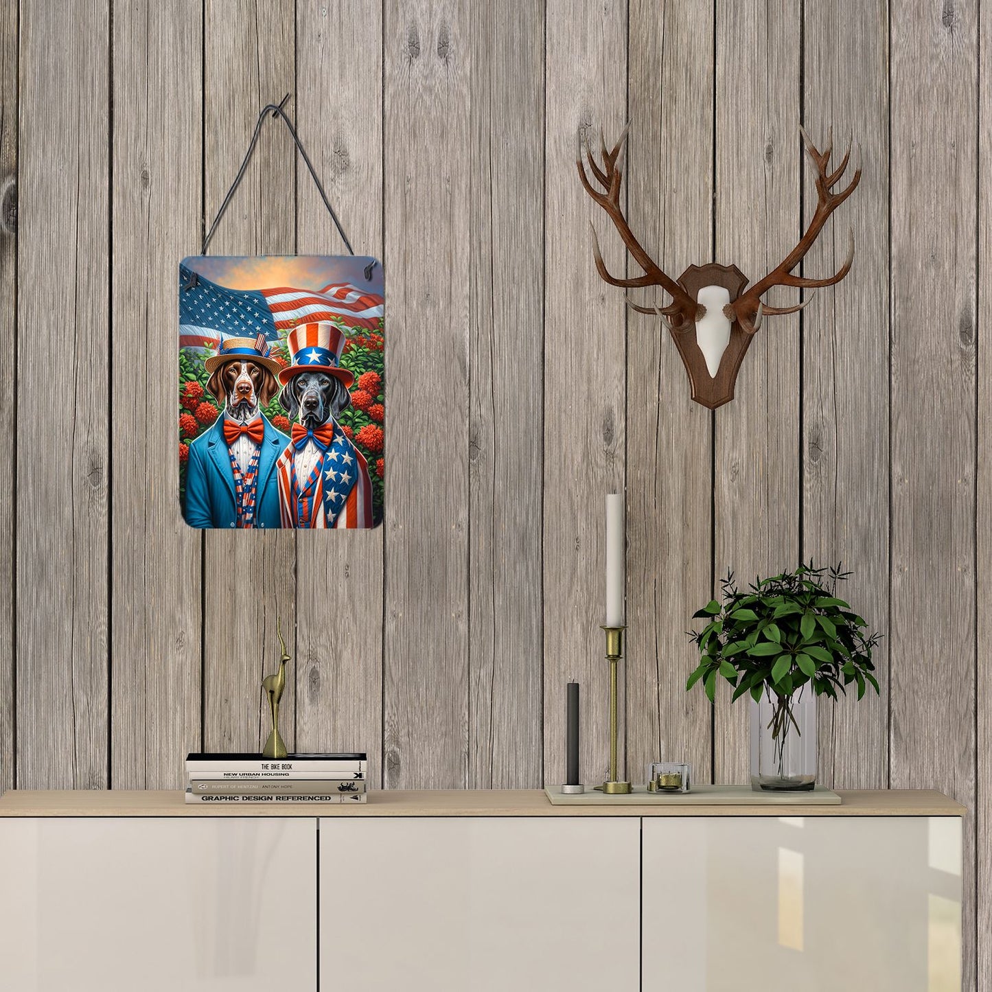 NEW All American Pointer Wall or Door Hanging Prints Aluminum Metal Sign Kitchen Wall Bar Bathroom Plaque Home Decor Front Door Plaque, 12x16, Multicolor