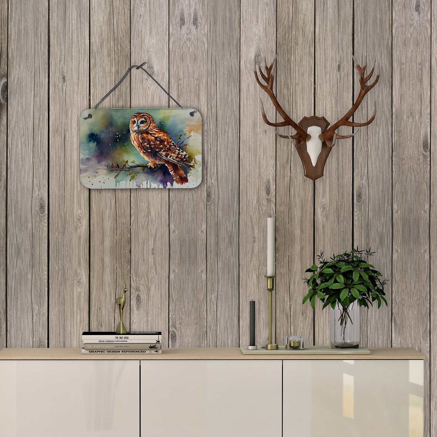 NEW Tawny Owl Wall or Door Hanging Prints Aluminum Metal Sign Kitchen Wall Bar Bathroom Plaque Home Decor, 8HX12W, Multicolor