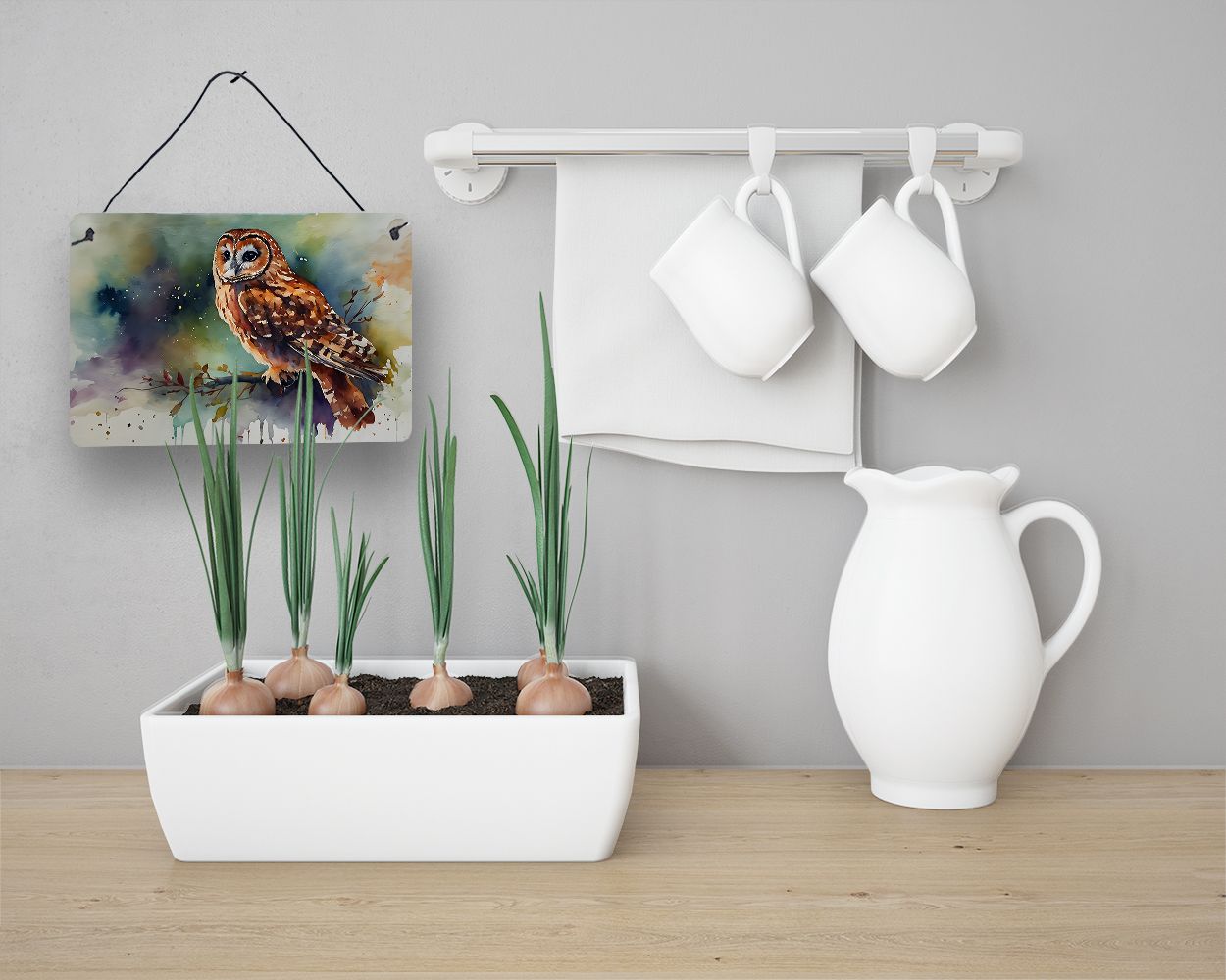 NEW Tawny Owl Wall or Door Hanging Prints Aluminum Metal Sign Kitchen Wall Bar Bathroom Plaque Home Decor, 8HX12W, Multicolor
