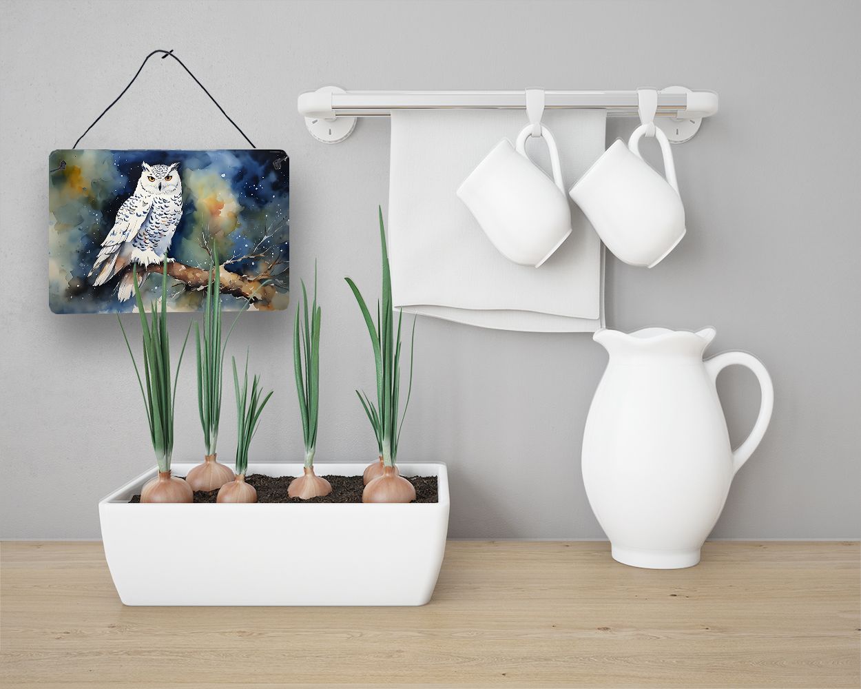 NEW Snowy Owl Wall or Door Hanging Prints Aluminum Metal Sign Kitchen Wall Bar Bathroom Plaque Home Decor, 8HX12W, Multicolor