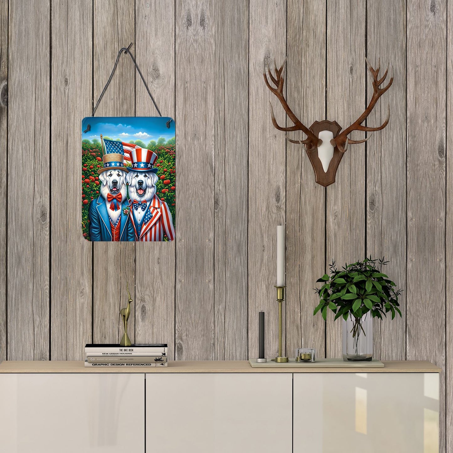 NEW All American Great Pyrenees Wall or Door Hanging Prints Aluminum Metal Sign Kitchen Wall Bar Bathroom Plaque Home Decor Front Door Plaque, 12x16, Multicolor