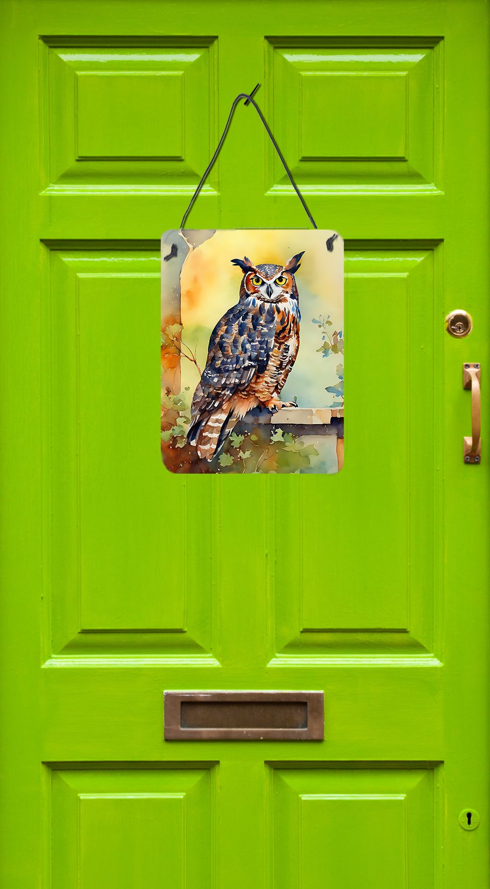 NEW Great Horned Owl Wall or Door Hanging Prints Aluminum Metal Sign Kitchen Wall Bar Bathroom Plaque Home Decor Front Door Plaque, 12x16, Multicolor