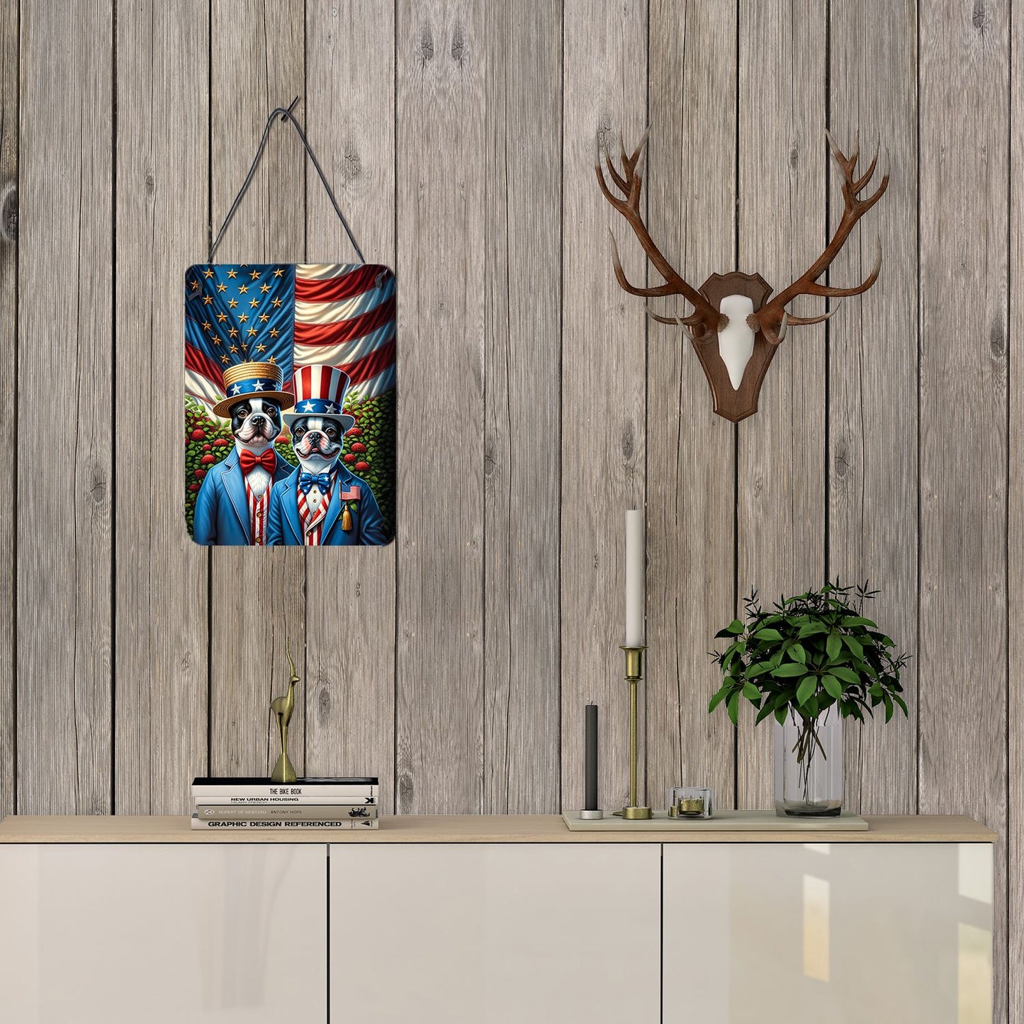 NEW All American Boston Terrier Wall or Door Hanging Prints Aluminum Metal Sign Kitchen Wall Bar Bathroom Plaque Home Decor Front Door Plaque, 12x16, Multicolor