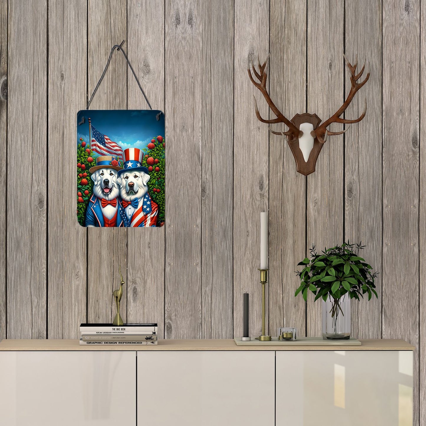 NEW All American Great Pyrenees Wall or Door Hanging Prints Aluminum Metal Sign Kitchen Wall Bar Bathroom Plaque Home Decor Front Door Plaque, 12x16, Multicolor