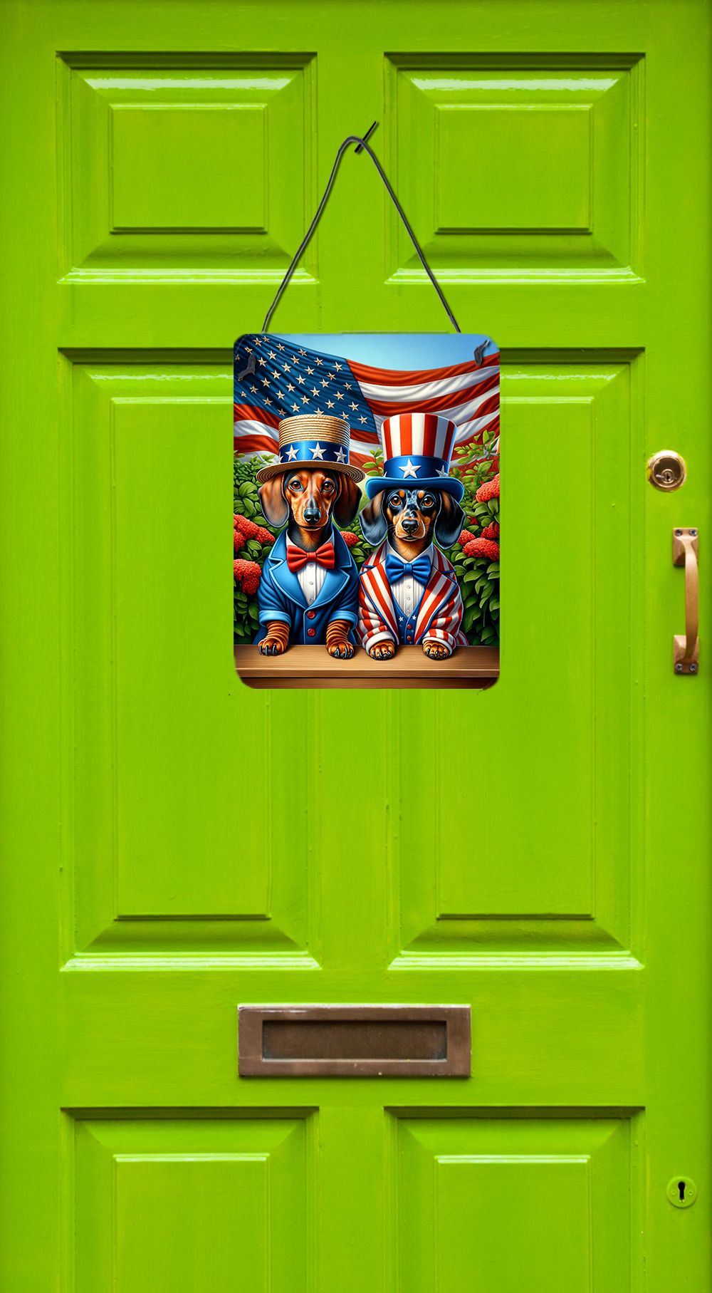 NEW All American Dachshund Wall or Door Hanging Prints Aluminum Metal Sign Kitchen Wall Bar Bathroom Plaque Home Decor Front Door Plaque, 12x16, Multicolor
