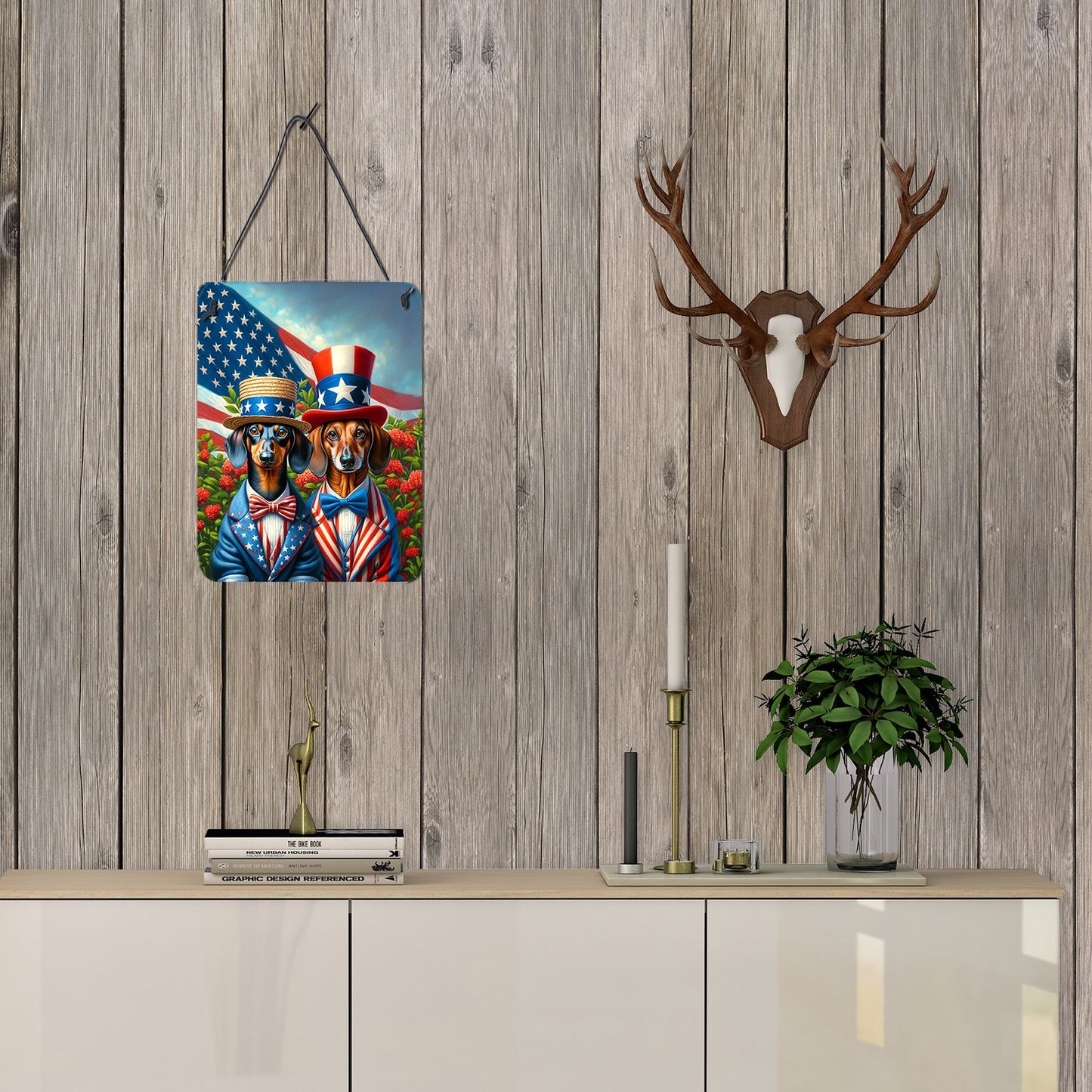 NEW All American Dachshund Wall or Door Hanging Prints Aluminum Metal Sign Kitchen Wall Bar Bathroom Plaque Home Decor Front Door Plaque, 12x16, Multicolor