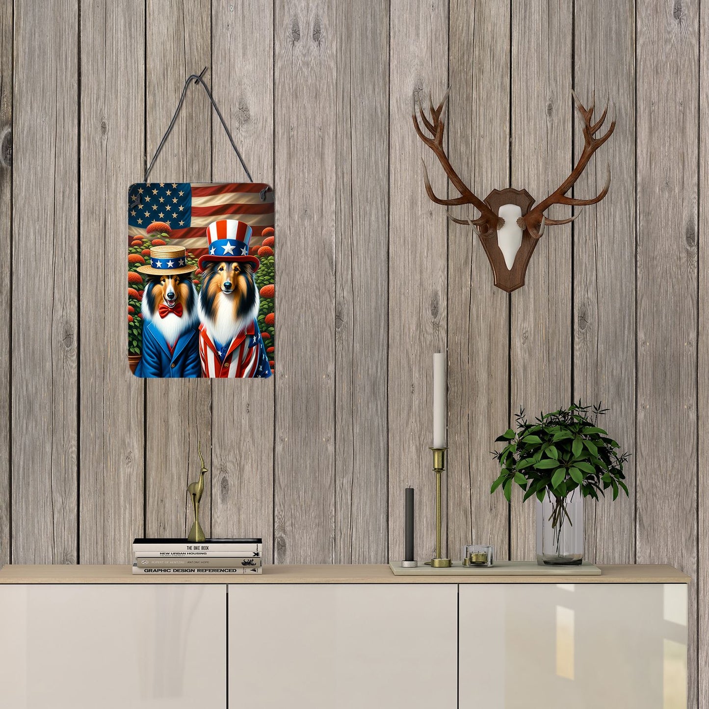 NEW All American Collie Wall or Door Hanging Prints Aluminum Metal Sign Kitchen Wall Bar Bathroom Plaque Home Decor Front Door Plaque, 12x16, Multicolor
