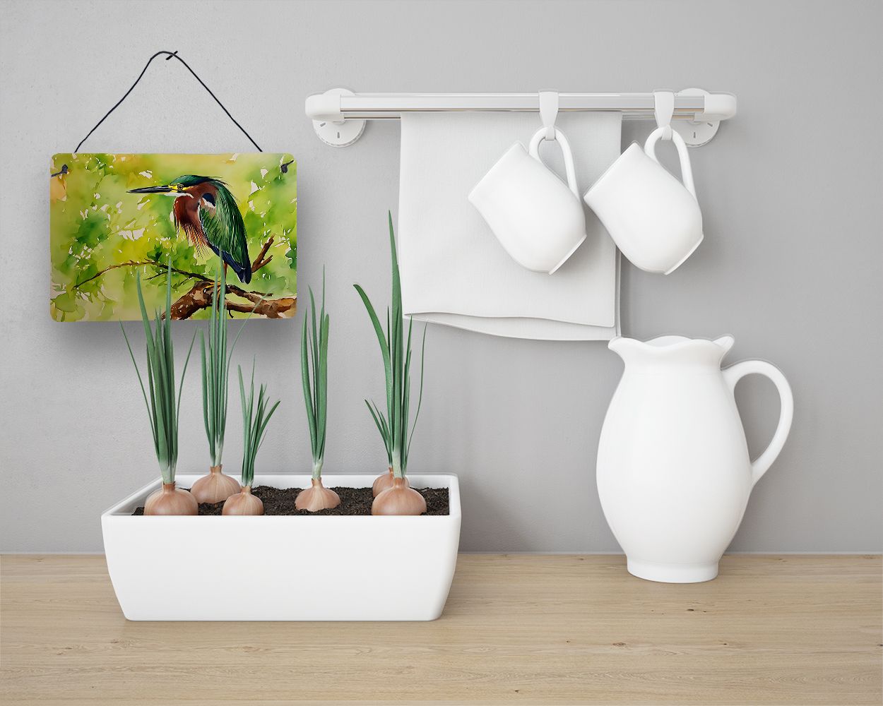 NEW Green Heron Wall or Door Hanging Prints Aluminum Metal Sign Kitchen Wall Bar Bathroom Plaque Home Decor, 8HX12W, Multicolor