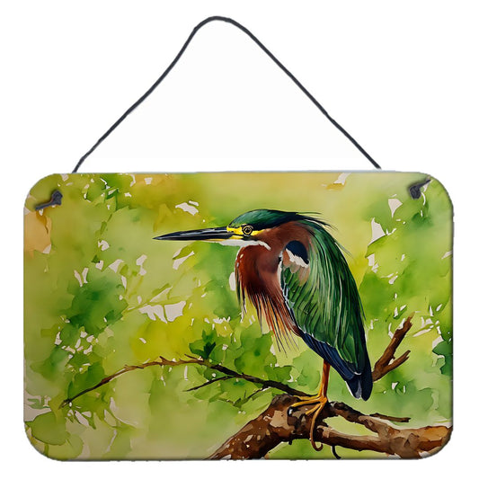 NEW Green Heron Wall or Door Hanging Prints Aluminum Metal Sign Kitchen Wall Bar Bathroom Plaque Home Decor, 8HX12W, Multicolor
