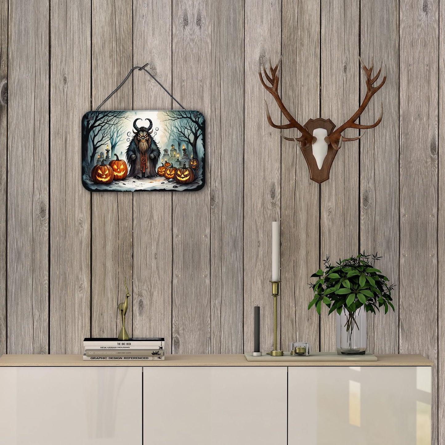 NEW Krampus The Christmas Demon Spooky Halloween Wall or Door Hanging Prints Aluminum Metal Sign Kitchen Wall Bar Bathroom Plaque Home Decor, 8HX12W, Multicolor