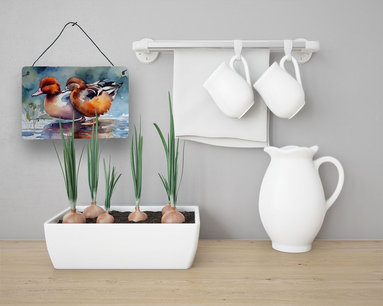NEW Redhead Duck Wall or Door Hanging Prints Aluminum Metal Sign Kitchen Wall Bar Bathroom Plaque Home Decor, 8HX12W, Multicolor
